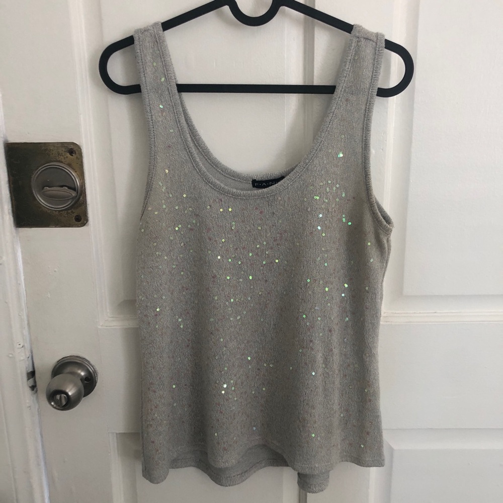 Vintage Y2K Fang Sequin Embellished Knit Tank Top Grey Blue Small